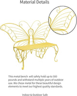 Plow & Hearth Weatherproof Butterfly Outdoor Bench | Holds Up to 300 lbs | Garden Patio Porch Park Deck | Metal | Yellow - Photo 7