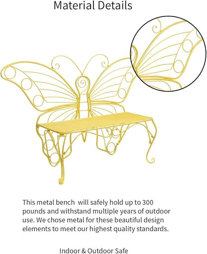 Plow & Hearth Weatherproof Butterfly Outdoor Bench | Holds Up to 300 lbs | Garden Patio Porch Park Deck | Metal | Yellow