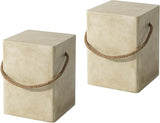 COSIEST Set of 2 Concrete Side Table, Rectangular Outdoor Side Table w Hemp Rope Handles - Photo 1
