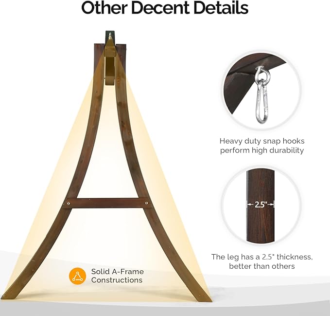 VINGLI 5FT Porch Swing Frame, 1000LBS Heavy Duty A-Frame Wooden Porch Swing Stand with Curved Arc Top - Photo 4
