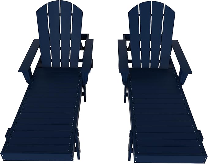 WestinTrends Dylan HDPE Outdoor Patio Poly Adirondack Reclining Chaise Lounge with Arms (Set of 2), Navy Blue
