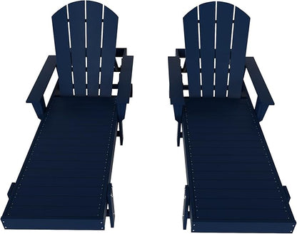 WestinTrends Dylan HDPE Outdoor Patio Poly Adirondack Reclining Chaise Lounge with Arms (Set of 2), Navy Blue
