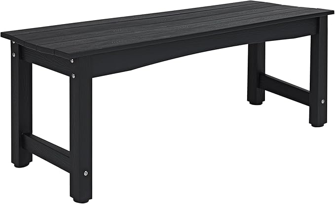 Weatherproof HIPS Outdoor Bench, 2-Person Patio Dining Bench, All-Weather Poly Lumber Garden Bench, Never Rot or Fade, Park Bench with Wood Grains for Porch, Garden, Deck, Entryway, Black
