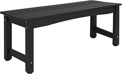 Weatherproof HIPS Outdoor Bench, 2-Person Patio Dining Bench, All-Weather Poly Lumber Garden Bench, Never Rot or Fade, Park Bench with Wood Grains for Porch, Garden, Deck, Entryway, Black