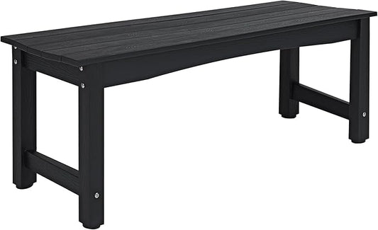 Weatherproof HIPS Outdoor Bench, 2-Person Patio Dining Bench, All-Weather Poly Lumber Garden Bench, Never Rot or Fade, Park Bench with Wood Grains for Porch, Garden, Deck, Entryway, Black