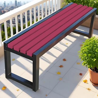 Garden Bench for Outdoors, Weatherproof Patio Bench Wooden Benches 2-Person Backyard Seat Backless Seat with Metal Frame for Park Backyard Entryway 3.3ft 3.9ft 4.9ft 5.9ft(Dark Red Black,3.93ft)