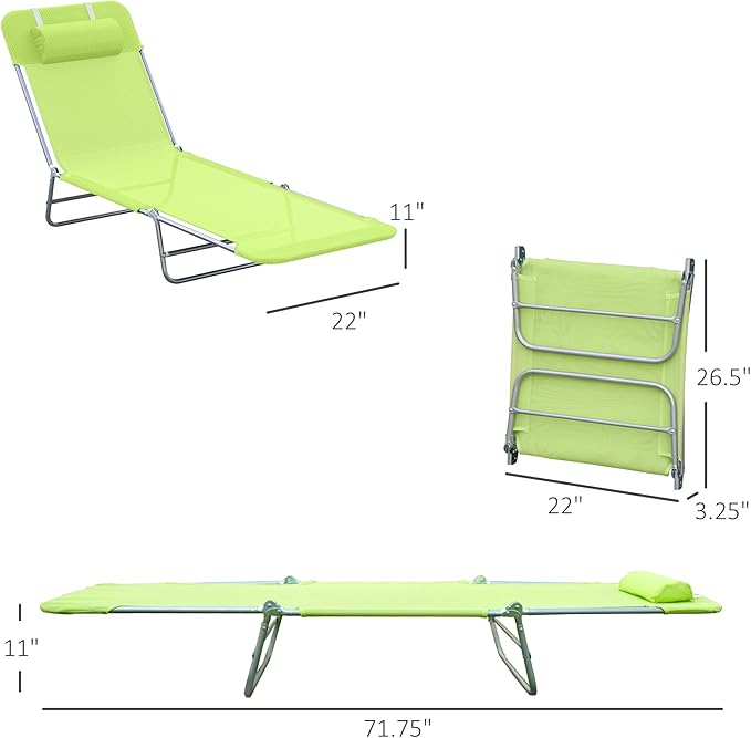 Outsunny Folding Chaise Lounge Pool Chairs, Outdoor Sun Tanning Chairs with Pillow, Reclining Back - Photo 3