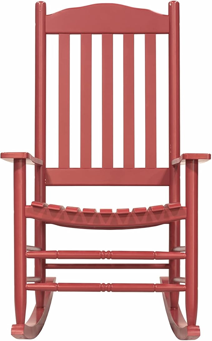 Wooden Rocking Chair Outdoor with 350lbs Weight Capacity All Weather Porch Rockers for Garden, Lawn, Porch, Backyard (1, Red