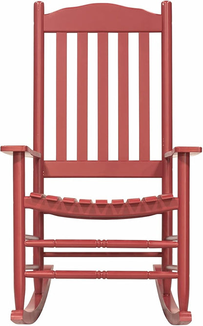 Wooden Rocking Chair Outdoor with 350lbs Weight Capacity All Weather Porch Rockers for Garden, Lawn, Porch, Backyard (1, Red