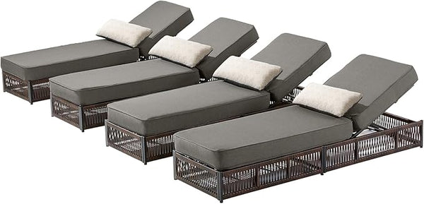 Luxury Outdoor Chaise Lounges with 5 Inch Thickened Cushions - Set of 4 High Back Brown Wicker Patio Recliners Rattan - Photo 1