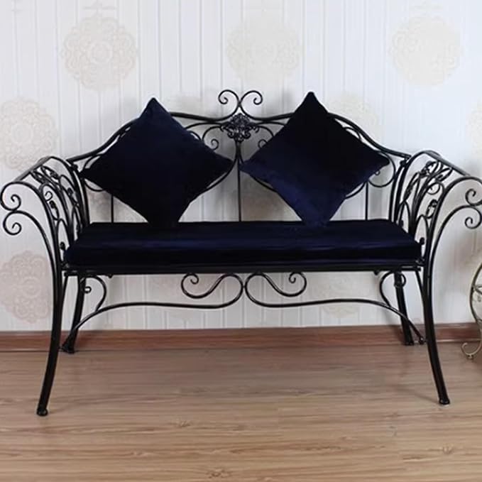 Metal Garden Bench, 52 in Outdoor Benches Weatherproof with Backrest and Armrests, 2 Seats Patio Benches for Front Porch, Patio, Park, Yard(Black)