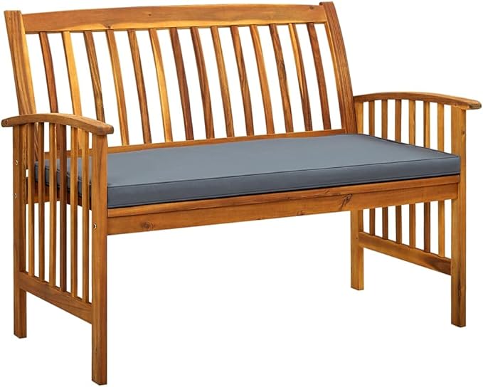 Patio Bench with Cushion, Outdoor Bench, Wooden Bench with Backrest, Vintage Garden Wooden Bench for Patio, Garden, Yard - Photo 1