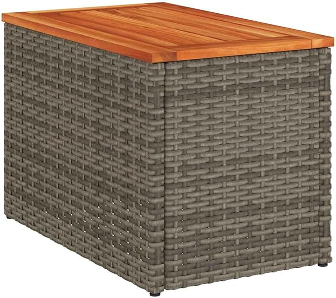 Set of 2 Outdoor Side Tables, Rectangular Patio End Table with Solid Acacia Wood and PE Rattan, Modern Garden Furniture for Backyard, Balcony, and Poolside