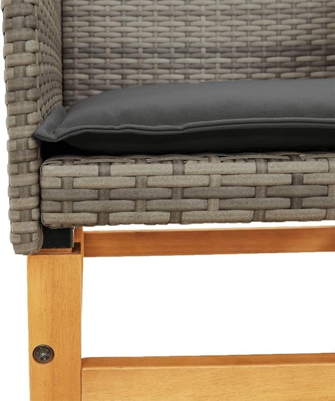 Patio Chairs with Cushions 2 pcs Gray Poly Rattan&Solid Wood Sillas para Patio Lawn Chairs for Dining Table Garden - Photo 9