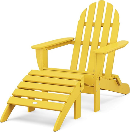 POLYWOOD PWS136-1-LE Classic 2-Piece Adirondack Set, Lemon