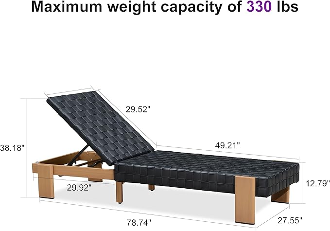 PURPLE LEAF Patio Lounge Chair Modern Outdoor Wicker Chaise Lounge 1 Piece with Adjustable Backrest Aluminum Rattan Chaise Lounge Chairs for Pool Garden Backyard Beach, Black