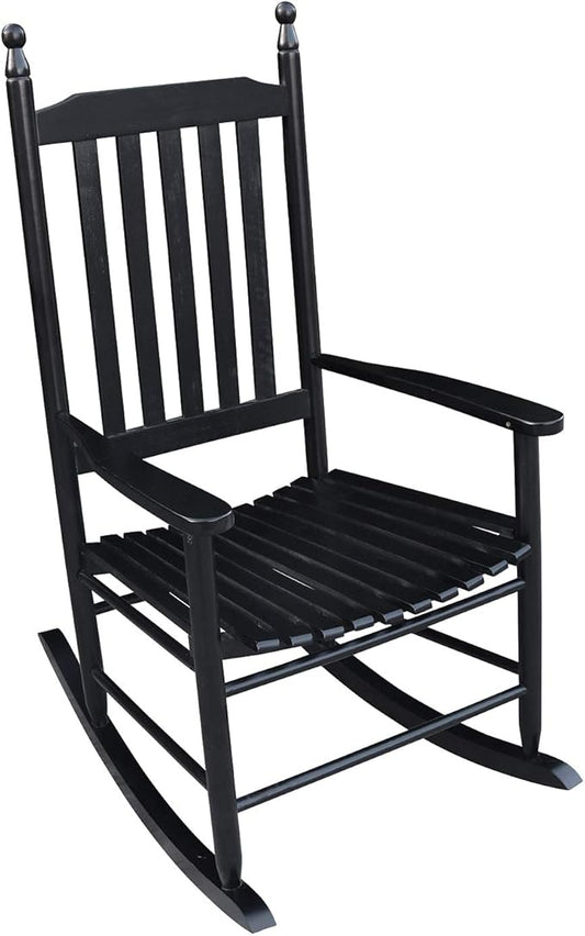 HomVent Wood Rocking Chair, 280 Lbs Heavy Duty Rocking Rocker Chair, Backyard and Patio Porch Rocker with Wide Seat and Armrest for Outdoor& Indoor Use, Cushion not Include (Black)