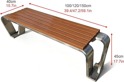 Outdoor Garden Bench, Metal Garden Bench, Stainless Steel and Wood-Look Finish, High Load Capacity, for Balcony, Pool, Lawn, Porch, Outside Brown 150cm/59.1in
