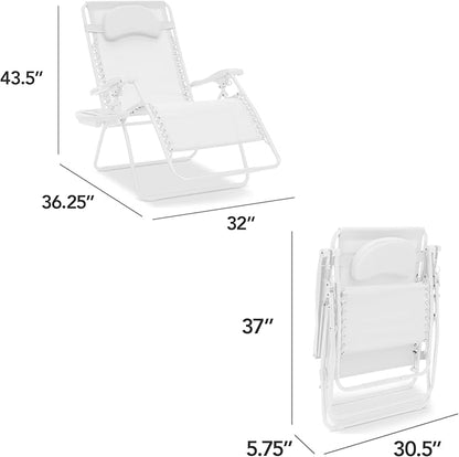 Best Choice Products Oversized Zero Gravity Chair, Folding Outdoor Patio Lounge Recliner w/Cup Holder Accessory Tray, Pillow - Snow