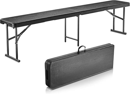 VEVOR Plastic Folding Bench, 6ft Portable Folding Bench, Smooth High Density Polyethylene Waterproof Outdoor Bench, Picnic Camping Table with Handle for Garden Soccer Playtime, Black (1 Pack)