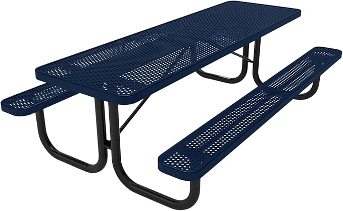 COATEDOUTDOORFURNITURE T8-P-TXTDBL Heavy Duty Rectangular Portable Picnic Table, 8 Ft, Textured Dark Blue - Photo 1