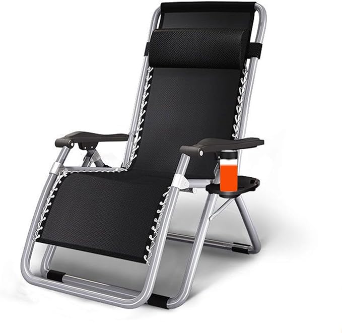 Outdoor Padded Lounge Chair Folding Outdoor Patio Recliner, Anti Gravity Lounger for Backyard w/Headrest, Cup Holder, Side Tray