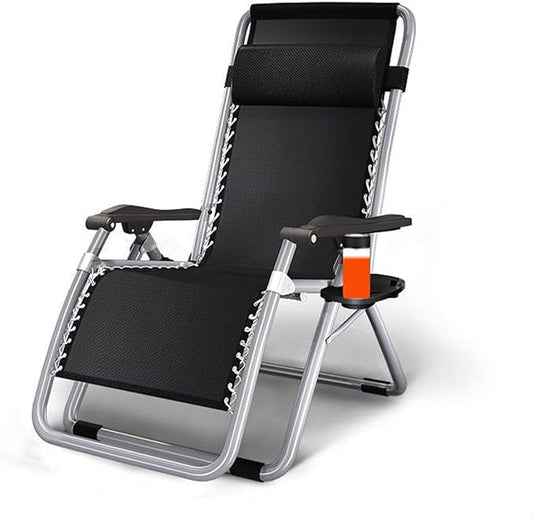 Outdoor Padded Lounge Chair Folding Outdoor Patio Recliner, Anti Gravity Lounger for Backyard w/Headrest, Cup Holder, Side Tray