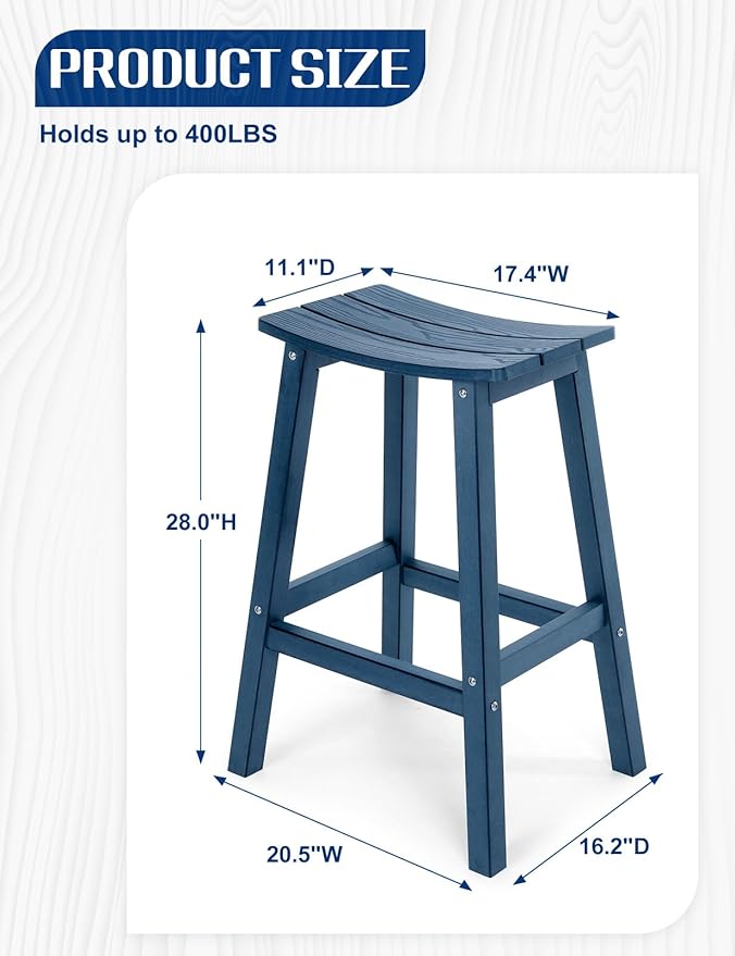 Weatherproof Bar Stools Set of 2, 28" Height Outdoor Bar Stools Holds up to 400 lbs, Saddle Seat - Photo 3