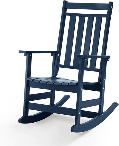Oversized Outdoor Rocking Chair,All Weather Rocker Chair with More Comfortable Seat Panel for Porch Patio Outside(Navy Blue)
