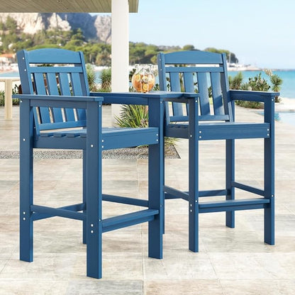 Tall Adirondack Chairs Set of 2, Bar Height Adirondack Chair Patio Barstool, for Balcony, Poolside, Backyard (Blue + POLYETHYLENE)