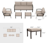 Gotland Aluminum Patio Furniture Set, Metal Outdoor Furniture with 2 Ottomans 5.1’’ High-Resilience Seat Cushions - Photo 7