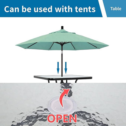 BSTOPHKL Outdoor Patio Table with Umbrella Hole, 32 inches Tempered Glass Top Square Patio Table,Conversation Coffee Table Metal Steel Frame All-Weather Furniture for Balcony, Backyard and Poolside