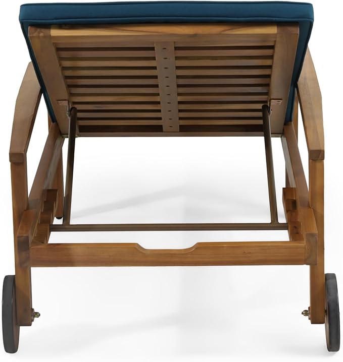 Outdoor Chaise Lounge Chair, Pool Lounge Chairs with Wheels, 5-Position Adjustable Backrest & Wood Frame - Photo 8