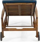 Outdoor Chaise Lounge Chair, Pool Lounge Chairs with Wheels, 5-Position Adjustable Backrest & Wood Frame - Photo 8