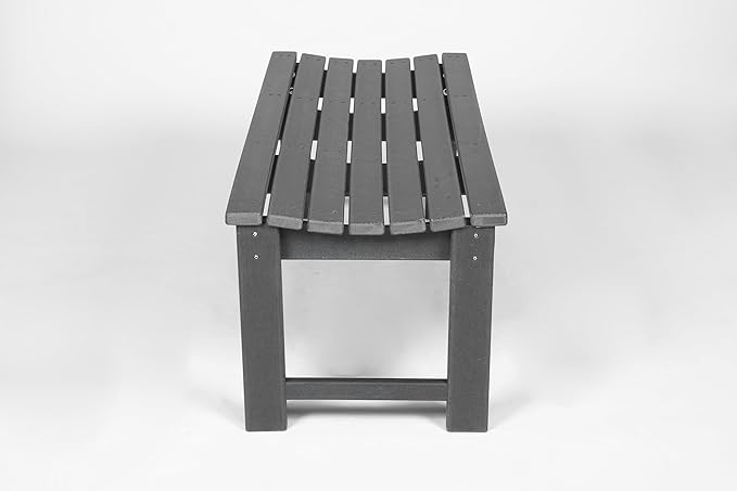 Backless HDPE Adirondack Bench with Wood Texture, Poly Lumber Seat for Patio, Backyard, Balcony, All Weather Resistant with UV Protection (Gray)