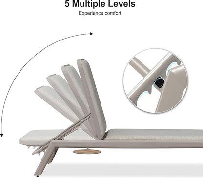 PURPLE LEAF Patio Chaise Lounge Outdoor Set of 2 with Cushion Aluminum Tanning Chair Lounge Adjustable Reclining Set Champagne