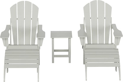 WestinTrends Malibu Outdoor Lounge Chairs Set, 5-Pieces Adirondack Chair Set of 2 with Ottoman and Side Table, All Weather Poly Lumber Patio Lawn Folding Chair for Outside, Sand
