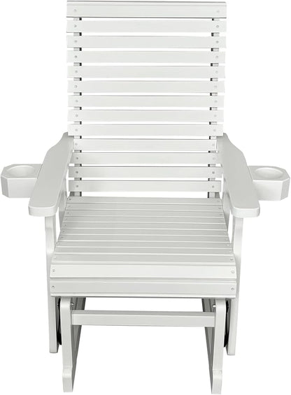 Fortune Candy Wooden Patio Glider for One Person, with High Backrest and Deep Contoured Seat, Solid Fir Wood, Heavy Duty 600 LBS (White, 1-Seater)