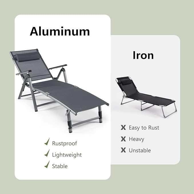 Tangkula Outdoor Aluminum Chaise Lounge Chair, Patio Folding Chaise with 8 Back and 2 Leg Adjustable Positions, Lounge Recliner with Quick-Drying Fabric for Poolside, Backyard, Beach
