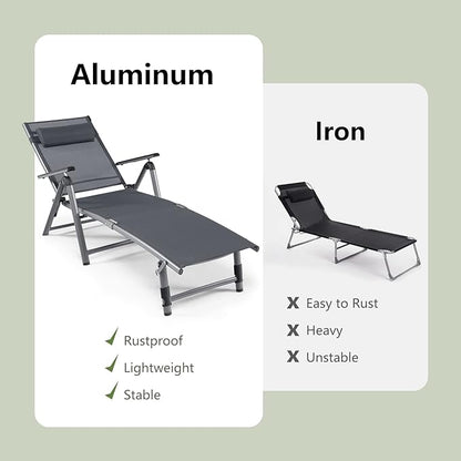 Tangkula Outdoor Aluminum Chaise Lounge Chair, Patio Folding Chaise with 8 Back and 2 Leg Adjustable Positions, Lounge Recliner with Quick-Drying Fabric for Poolside, Backyard, Beach