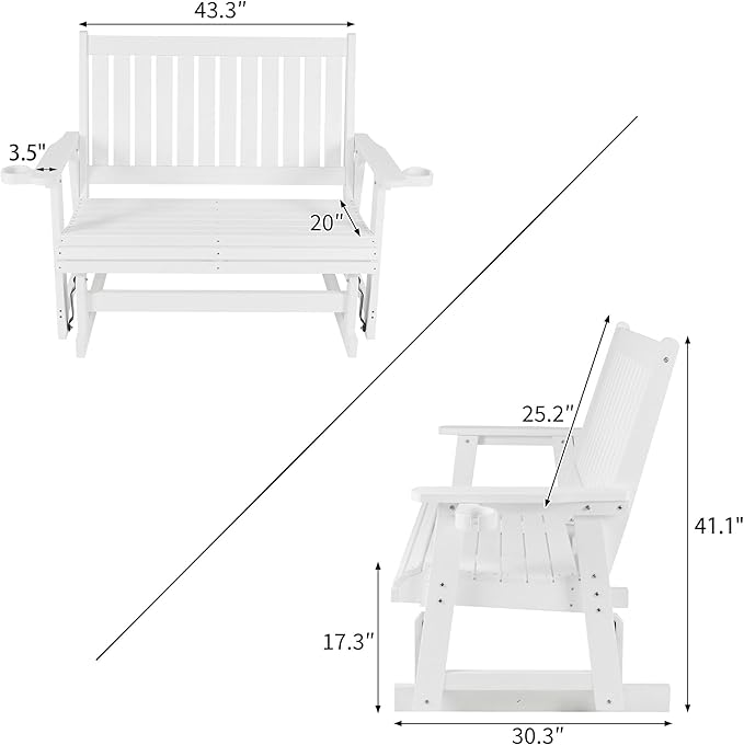 HIPS Patio Glider with Cup Holders, Durable Poly Lumber Material, All-Weather Resistant - Photo 3