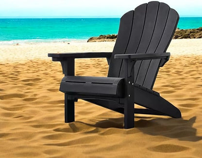 Modern Adirondack Chair with Cup Holder, Outdoor Patio Furniture (Black)