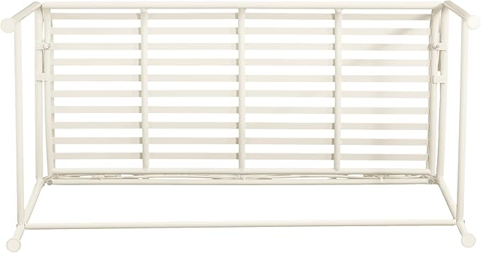 Merax 41 Inch Outdoor Garden Bench, Iron Metal Frame Patio Park Bench with Curled Decorative Pattern Backrest, Outside Bench for Front Porch Path Yard Lawn Backyard for 2 Person Seat, White