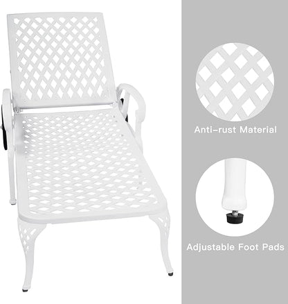 Chaise Lounges Outdoor - Lounge Chairs for Outside Set of 2 Pool Tanning Chair Adjustable Patio Reclining Cast Aluminum for Beach Yard, White