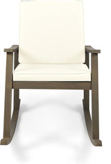 Outdoor Rocking Chair with Armrests and Cushions, Acacia Wood Structure, for Garden, Patio or Balcony, Cream+Grey - Photo 4