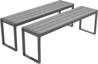 Outdoor Patio Backless Bench Set of 2, 53.2" All-Weather Long Metal Garden Bench Seat for Backyard, Porch,Lawn, Grey