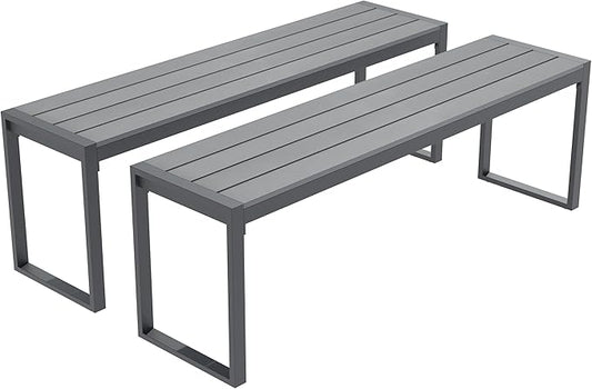 Outdoor Patio Backless Bench Set of 2, 53.2" All-Weather Long Metal Garden Bench Seat for Backyard, Porch,Lawn, Grey