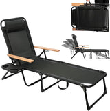 Folding Outdoor Chaise Lounge Chair, Portable Camping Cot with Headrest - Photo 1