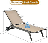 Giantex Lounge Chairs for Outside Patio Chaise Lounges Aluminum Recliner W/Adjustable 6 Backrest Positions and Wheels - Photo 3