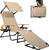 Foldable Chaise Lounge Chair Outdoor, 4-Position Reclining Outdoor Lounge Chairs with Wooden Armrest - Photo 1